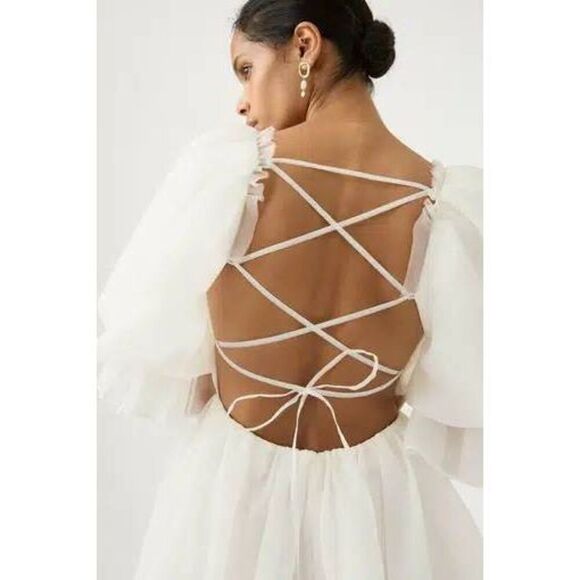 AJE ASTRID TIE BACK MINI DRESS IVORY SIZE 12 NWT $525 - Picture 3 of 12